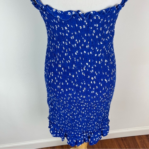 Anthropologie Faithfull The Brand Del Mar Ruched Blue Floral Mini Dress Size S - Picture 9 of 13